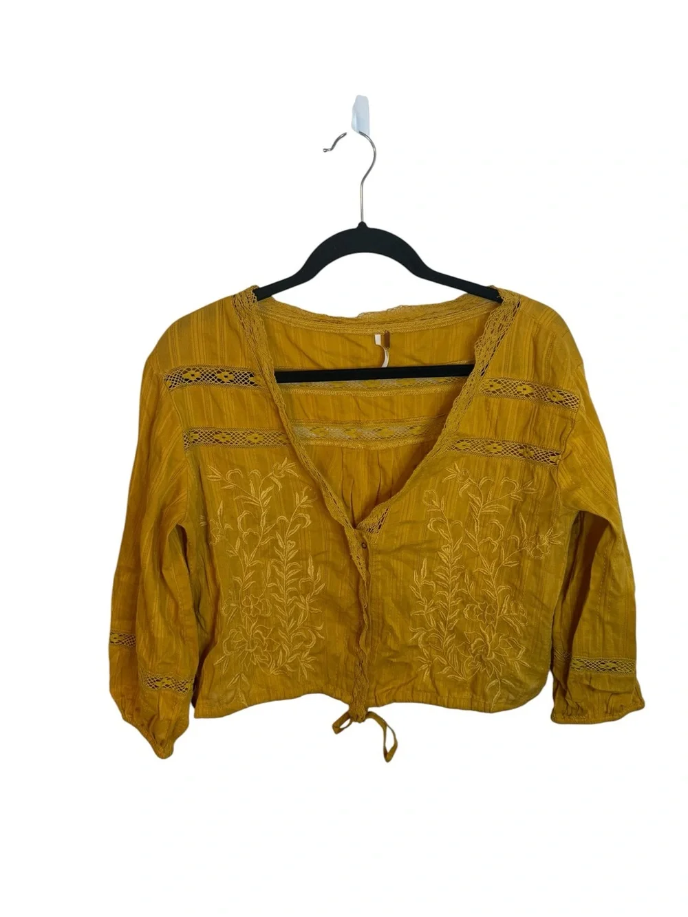 Free People Mustard Yellow Follow Your Heart Embroidered Peasant Blouse